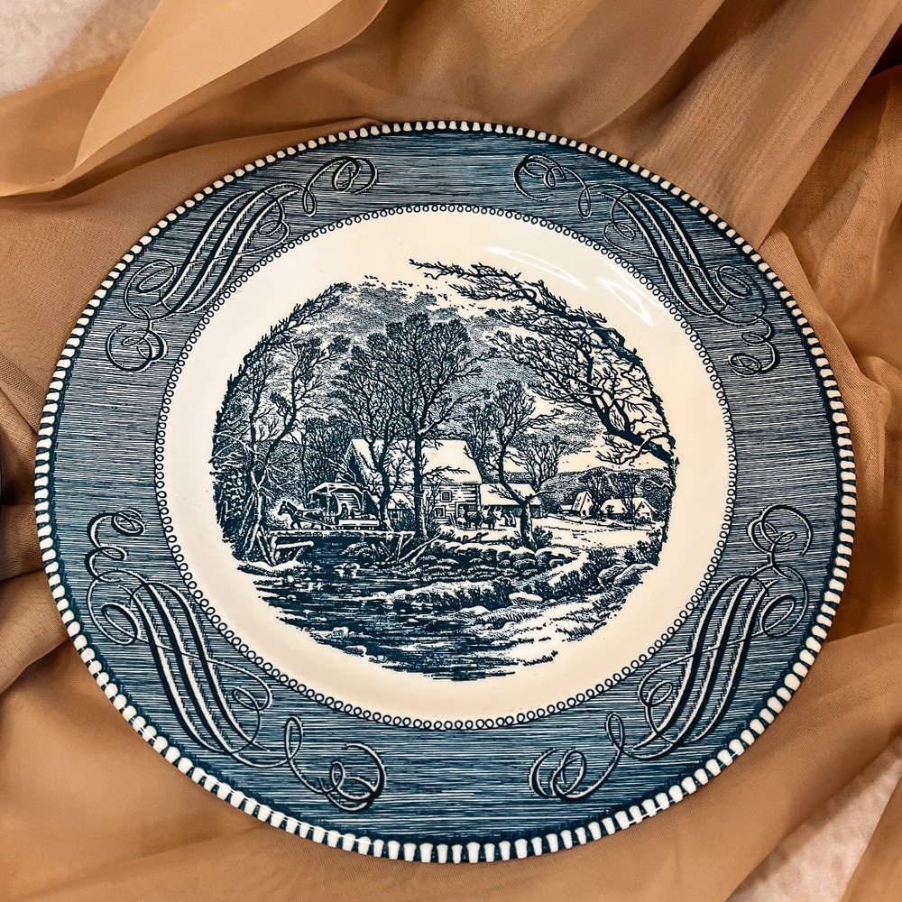 Old Grist‎ Mill Currier & Ives Blue and white Transferware Plate